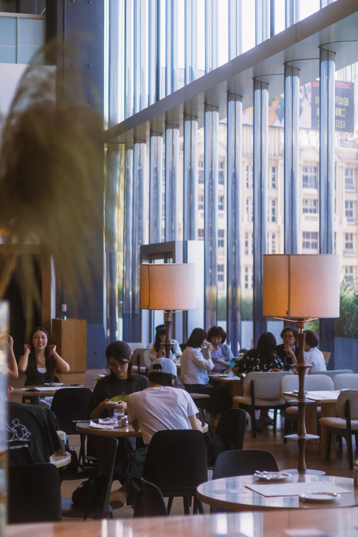 A bustling modern cafe interior