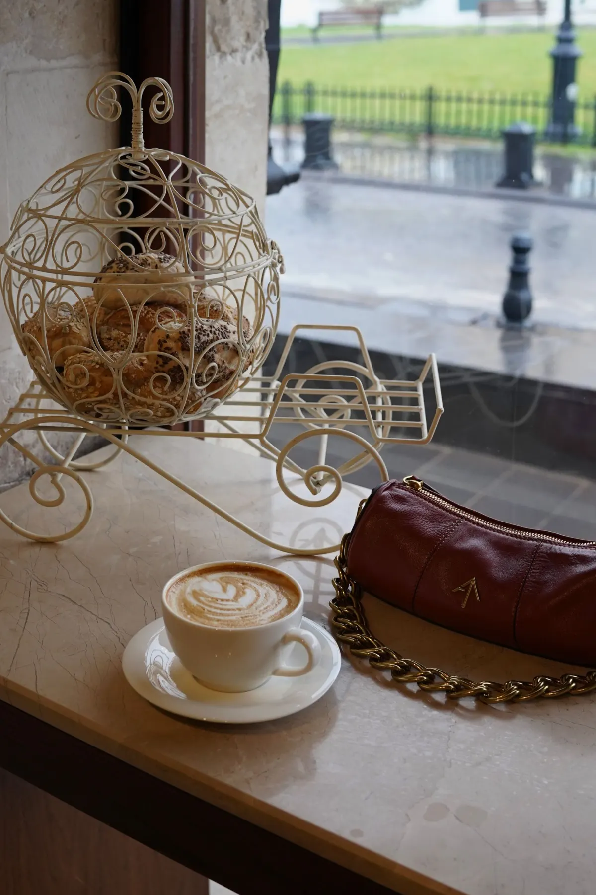 Coffee and a pastry in a cafe
