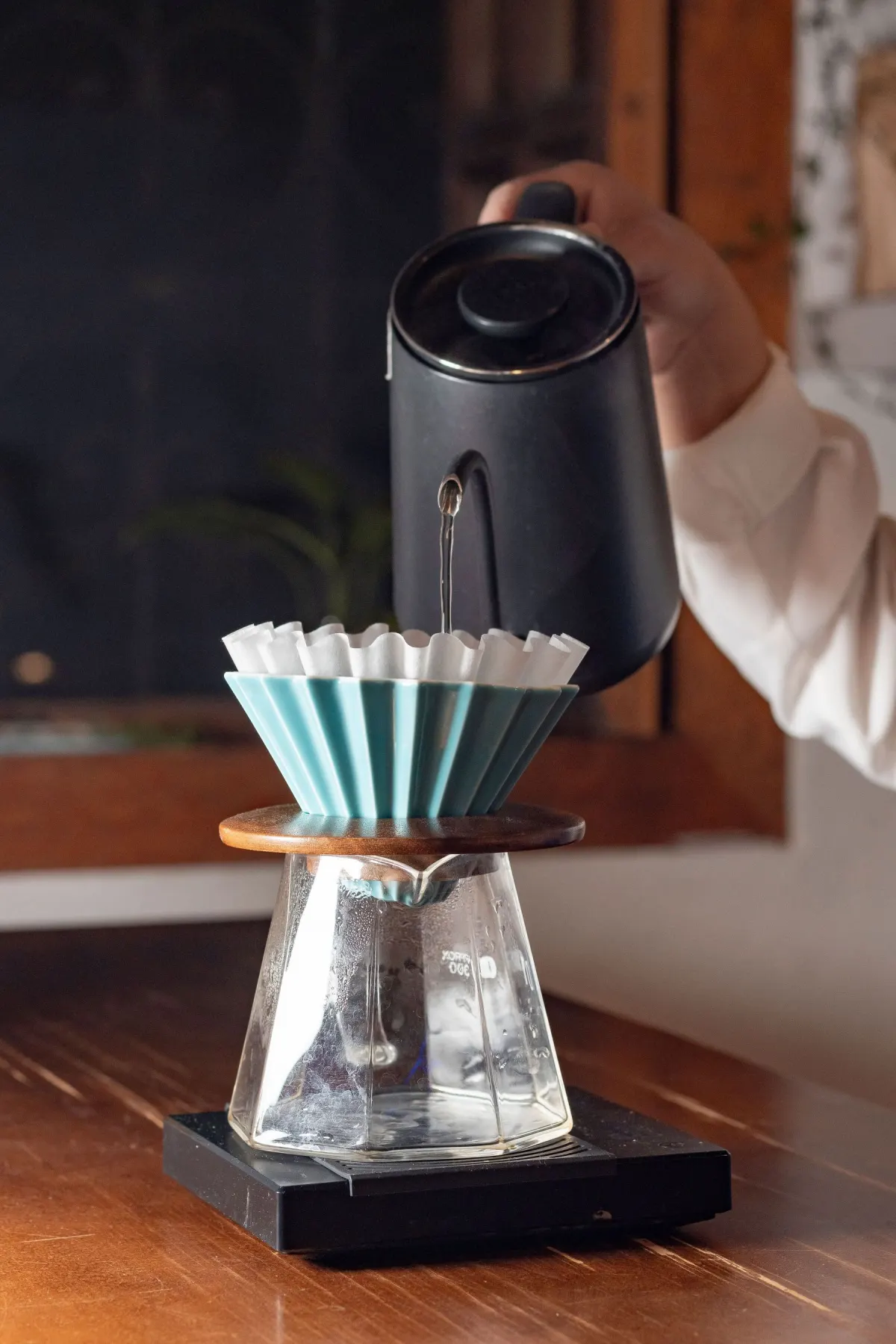 Freshly brewed pour-over coffee